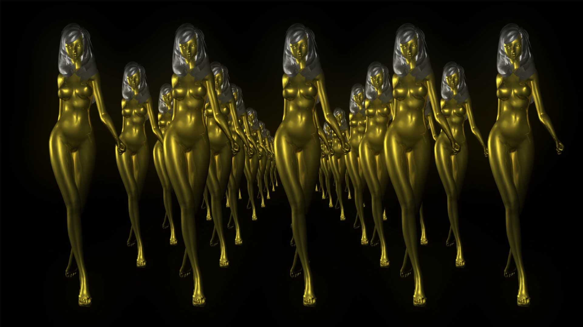 3d animation golden girl walk