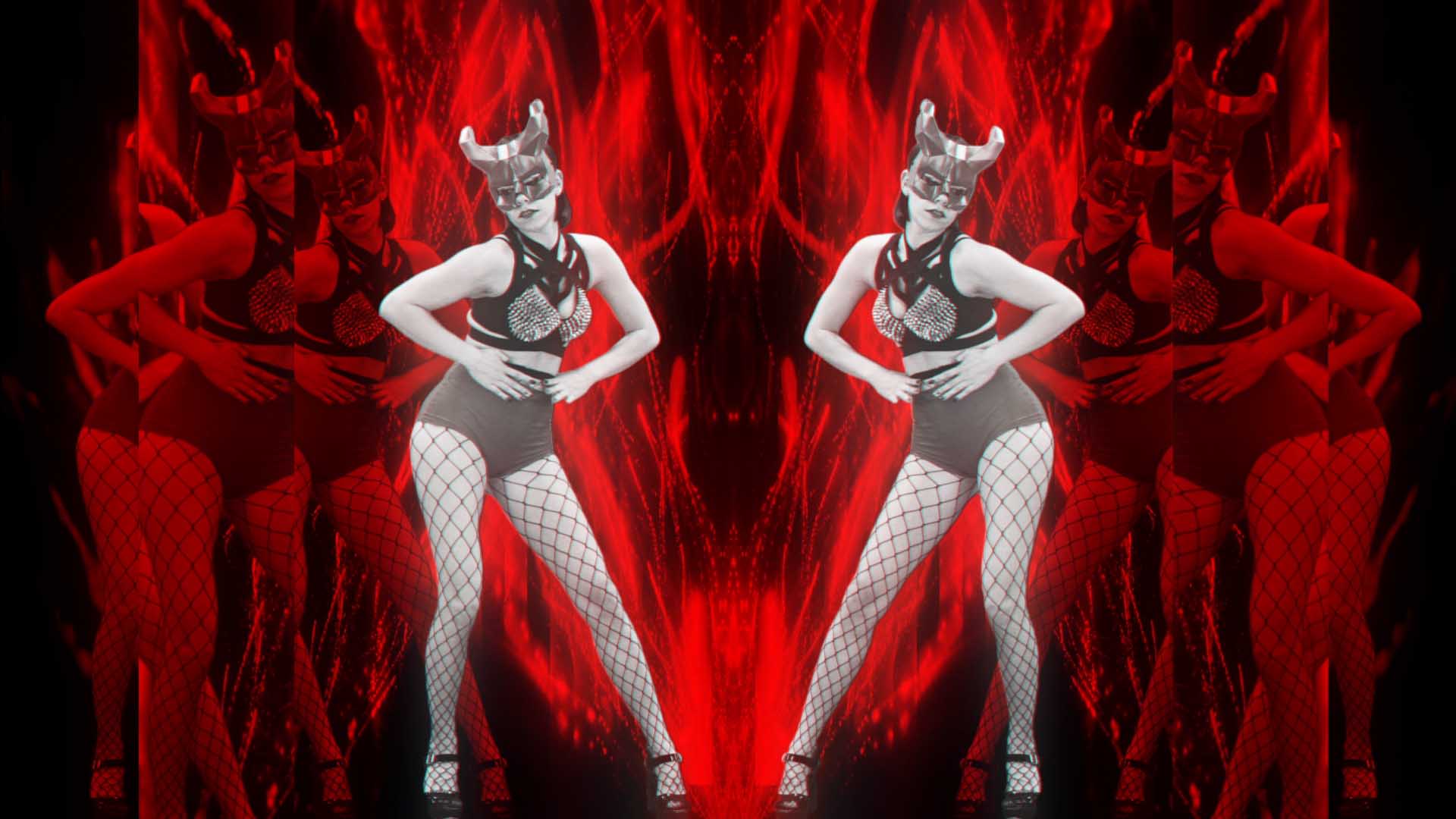 video art vj loop girl in demon mask dance